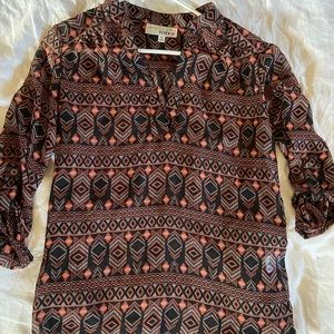 Coral and Black Native Aztec Pattern Sheer Blouse